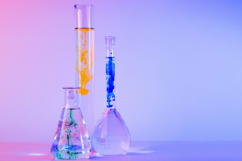 Beakers for science with water